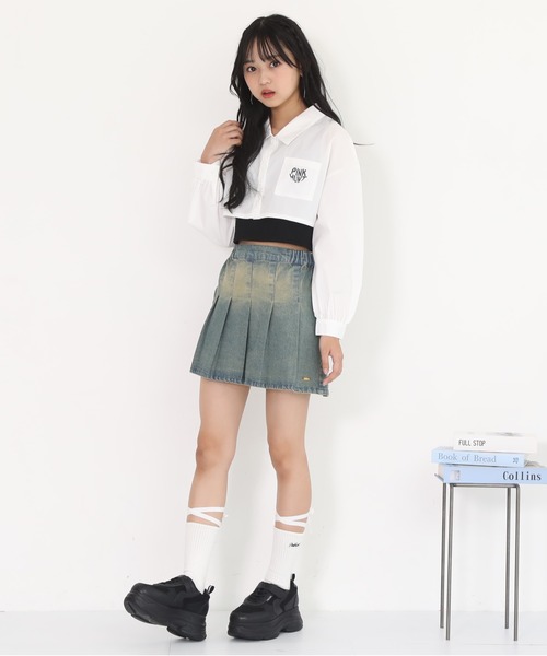 PINKHUNT(ピンクハント)の「PINKHUNT ピンクハント ブラストプリーツスカート 0877K(デニムスカート・キッズ・カーキ/ブルー・120cm/130cm/140cm/150cm/160cm)」の5枚目の写真