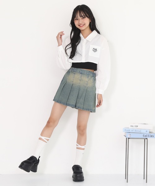 PINKHUNT(ピンクハント)の「PINKHUNT ピンクハント ブラストプリーツスカート 0877K(デニムスカート・キッズ・カーキ/ブルー・120cm/130cm/140cm/150cm/160cm)」の8枚目の写真