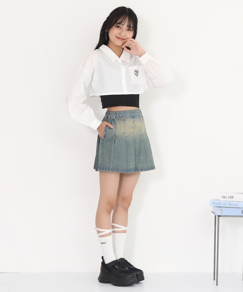 PINKHUNT(ピンクハント)の「PINKHUNT ピンクハント ブラストプリーツスカート 0877K(デニムスカート・キッズ・カーキ/ブルー・120cm/130cm/140cm/150cm/160cm)」の7枚目の写真
