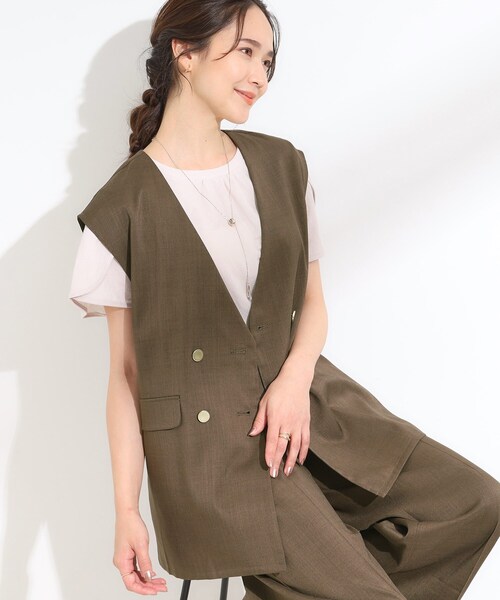 DRESKIP（ドレスキップ）の「【S-LL/セットアップ可/洗濯後しわになりにくい】ダブルベスト（ベスト・レディース・ダークブラウン/グレー系1/グレー・01/02/03/04）」の3枚目の写真
