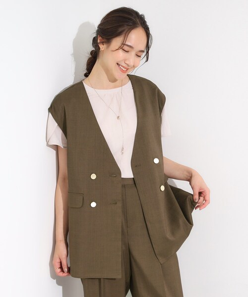 DRESKIP（ドレスキップ）の「【S-LL/セットアップ可/洗濯後しわになりにくい】ダブルベスト（ベスト・レディース・ダークブラウン/グレー系1/グレー・01/02/03/04）」の8枚目の写真