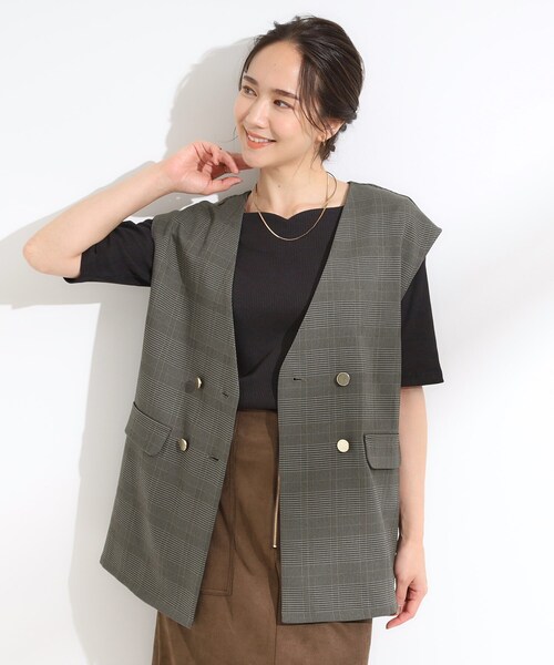 DRESKIP（ドレスキップ）の「【S-LL/セットアップ可/洗濯後しわになりにくい】ダブルベスト（ベスト・レディース・ダークブラウン/グレー系1/グレー・01/02/03/04）」の12枚目の写真