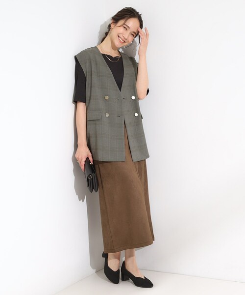 DRESKIP（ドレスキップ）の「【S-LL/セットアップ可/洗濯後しわになりにくい】ダブルベスト（ベスト・レディース・ダークブラウン/グレー系1/グレー・01/02/03/04）」の14枚目の写真