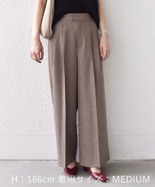 SHIPS Colors（シップス カラーズ）の「SHIPS Colors:〈洗濯機可能〉ウーステッドライク ワイド パンツ(セットアップ対応可能)（その他パンツ・レディース・ベージュ/グレー・SMALL/MEDIUM）」の6枚目の写真