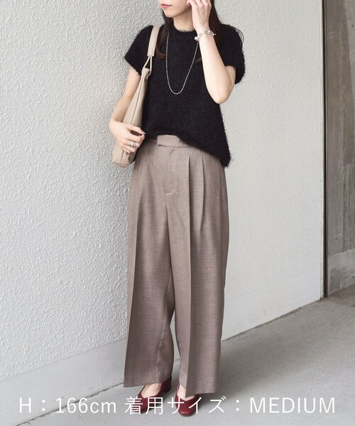 SHIPS Colors（シップス カラーズ）の「SHIPS Colors:〈洗濯機可能〉ウーステッドライク ワイド パンツ(セットアップ対応可能)（その他パンツ・レディース・ベージュ/グレー・SMALL/MEDIUM）」の7枚目の写真