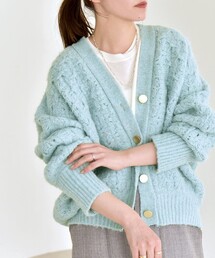 quaranciel:〈手洗い可能〉透かし編み Vネック コンパクト ドルマン ニット カーディガン