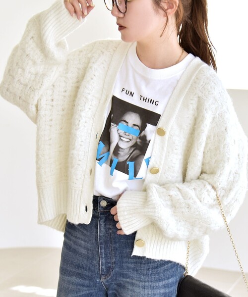 セール】quaranciel:〈手洗い可能〉透かし編み Vネック コンパクト