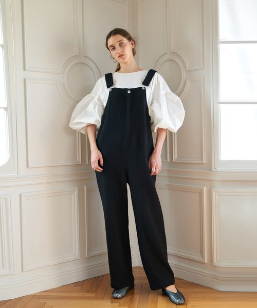 Brown&Street(ブラウンアンドストリート)の「ジャガードフラワーオーバーオール(サロペット/オーバーオール・レディース・ブラック/ネイビー・FREE)」の2枚目の写真