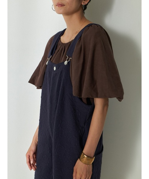 Brown&Street(ブラウンアンドストリート)の「ジャガードフラワーオーバーオール(サロペット/オーバーオール・レディース・ブラック/ネイビー・FREE)」の4枚目の写真