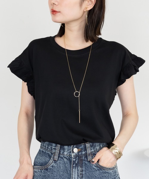 aity(アイティ)の「フレンチスリーブTシャツ 袖フレア カットソー きれいめ 大きいサイズ 夏服(Tシャツ/カットソー・レディース・ブラック/グレイッシュベージュ/オフホワイト/チャコール/ミント・LL~3L/4L~5L/M~L)」の3枚目の写真