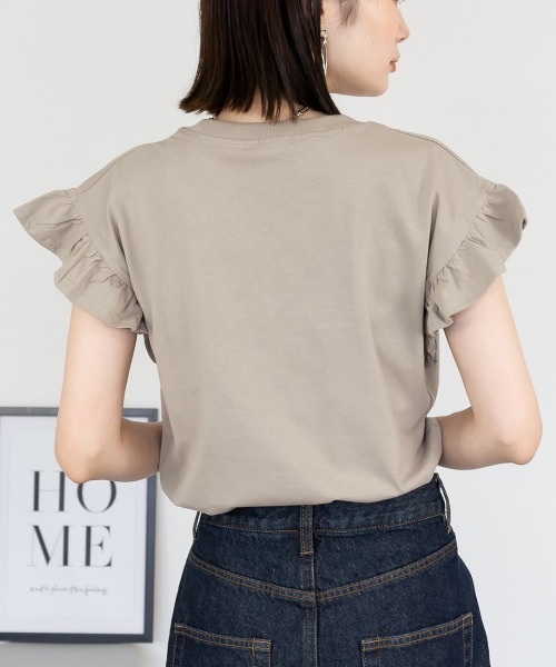 aity(アイティ)の「フレンチスリーブTシャツ 袖フレア カットソー きれいめ 大きいサイズ 夏服(Tシャツ/カットソー・レディース・ブラック/グレイッシュベージュ/オフホワイト/チャコール/ミント・LL~3L/4L~5L/M~L)」の6枚目の写真