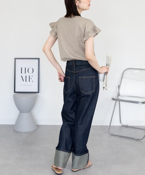 aity(アイティ)の「フレンチスリーブTシャツ 袖フレア カットソー きれいめ 大きいサイズ 夏服(Tシャツ/カットソー・レディース・ブラック/グレイッシュベージュ/オフホワイト/チャコール/ミント・LL~3L/4L~5L/M~L)」の7枚目の写真