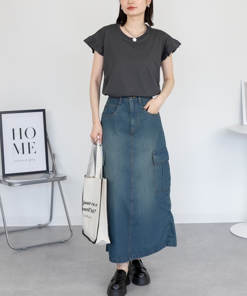 aity(アイティ)の「フレンチスリーブTシャツ 袖フレア カットソー きれいめ 大きいサイズ 夏服(Tシャツ/カットソー・レディース・ブラック/グレイッシュベージュ/オフホワイト/チャコール/ミント・LL~3L/4L~5L/M~L)」の8枚目の写真