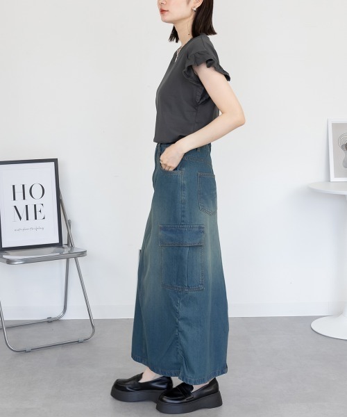 aity(アイティ)の「フレンチスリーブTシャツ 袖フレア カットソー きれいめ 大きいサイズ 夏服(Tシャツ/カットソー・レディース・ブラック/グレイッシュベージュ/オフホワイト/チャコール/ミント・LL~3L/4L~5L/M~L)」の10枚目の写真