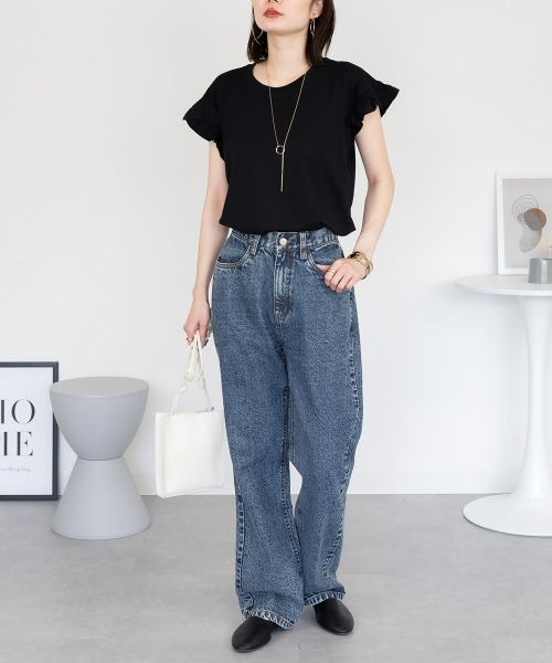 aity(アイティ)の「フレンチスリーブTシャツ 袖フレア カットソー きれいめ 大きいサイズ 夏服(Tシャツ/カットソー・レディース・ブラック/グレイッシュベージュ/オフホワイト/チャコール/ミント・LL~3L/4L~5L/M~L)」の13枚目の写真