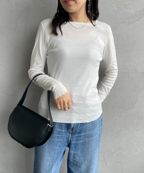 HANES（ヘインズ）の「【WEB限定】[HANES/ヘインズ] COMFORT WARM クルーネックロングスリーブTシャツ（Tシャツ/カットソー・レディース・ホワイト/ブラック・F）」の8枚目の写真