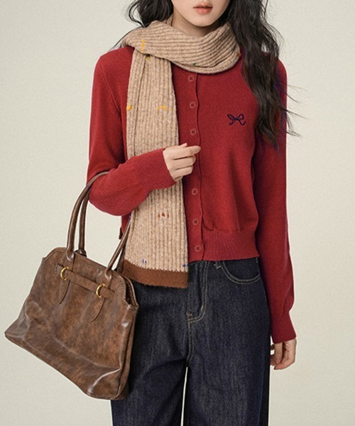 Miniministore(ミニミニストア)の「ワンポイントカーディガン リボン刺しゅう(カーディガン/ボレロ・レディース・グレー/ブラック/ライトブルー/レッド・FREE)」の4枚目の写真