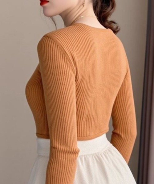 cammie(キャミー)の「キーネックリブニット(ニット/セーター・レディース・ブラック/ライトグレー/キャメル・F)」の18枚目の写真