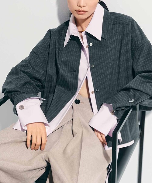 STUDIOUS（ステュディオス）の「【STUDIOUS/ステュディオス】2way Cuffs Over Shirt/オーバーシャツ（シャツ/ブラウス・レディース・ライトピンク/ライトブルー/ダークグレー/ホワイト/オレンジ・FREE）」の3枚目の写真