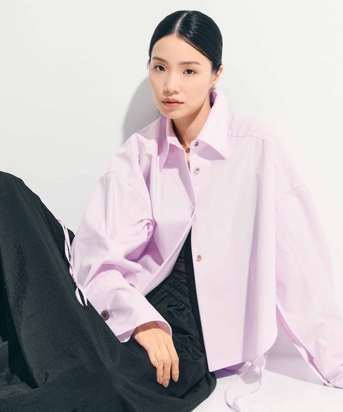 STUDIOUS（ステュディオス）の「【STUDIOUS/ステュディオス】2way Cuffs Over Shirt/オーバーシャツ（シャツ/ブラウス・レディース・ライトピンク/ライトブルー/ダークグレー/ホワイト/オレンジ・FREE）」の4枚目の写真