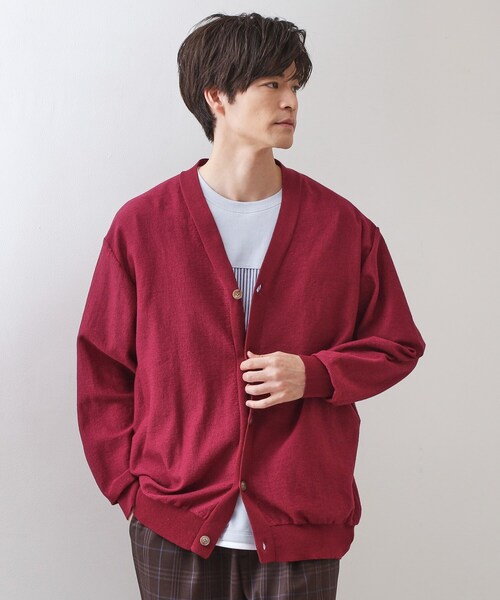 TAAKK レッド カーディガン オーバーサイズ ADAM ET ROPE' カーディガン モヘアミックス オーバーサイズ クルー