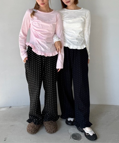 SANSeLF（サンセルフ）の「【SANSeLF】裾フリルドットリラックスワイドパンツ saw25a045（その他パンツ・レディース・ブラック/ネイビー・FREE）」の15枚目の写真