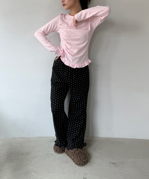 SANSeLF（サンセルフ）の「【SANSeLF】裾フリルドットリラックスワイドパンツ saw25a045（その他パンツ・レディース・ブラック/ネイビー・FREE）」の5枚目の写真