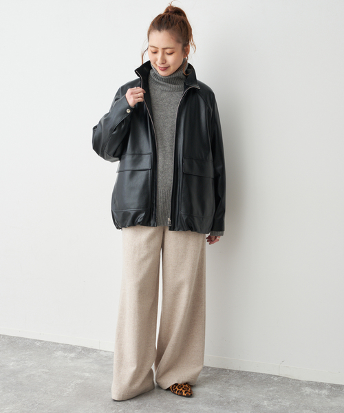 Spick & Span（スピックアンドスパン）の「フェイクレザースタンドカラーブルゾン（ブルゾン・レディース・ブラック・FREE）」の5枚目の写真