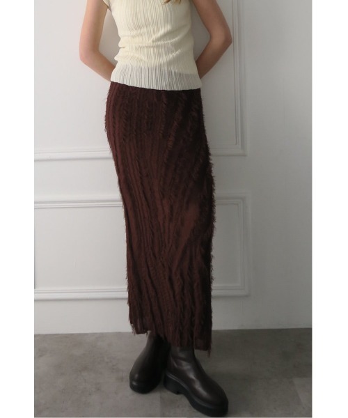 celon(セロン)の「fringe knit tight skirt(スカート・レディース・ブラウン/アイボリー・FREE)」の1枚目の写真