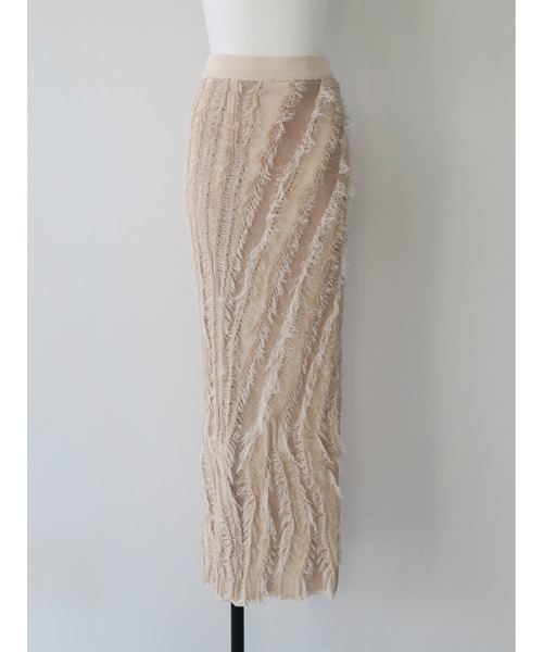 celon(セロン)の「fringe knit tight skirt(スカート・レディース・ブラウン/アイボリー・FREE)」の5枚目の写真