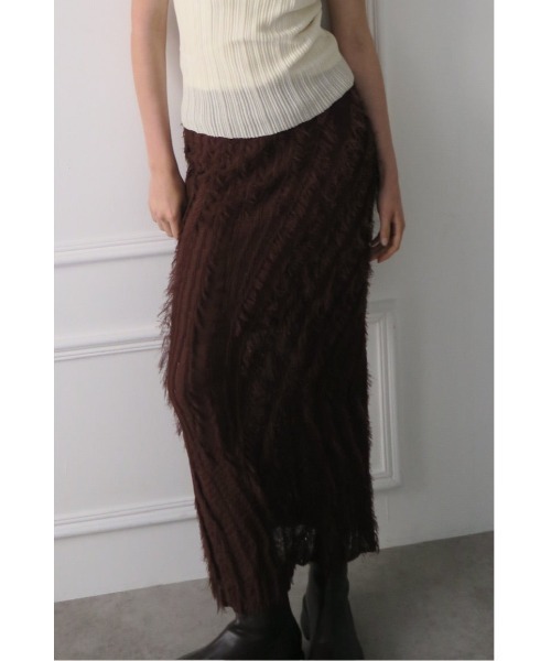 celon(セロン)の「fringe knit tight skirt(スカート・レディース・ブラウン/アイボリー・FREE)」の4枚目の写真