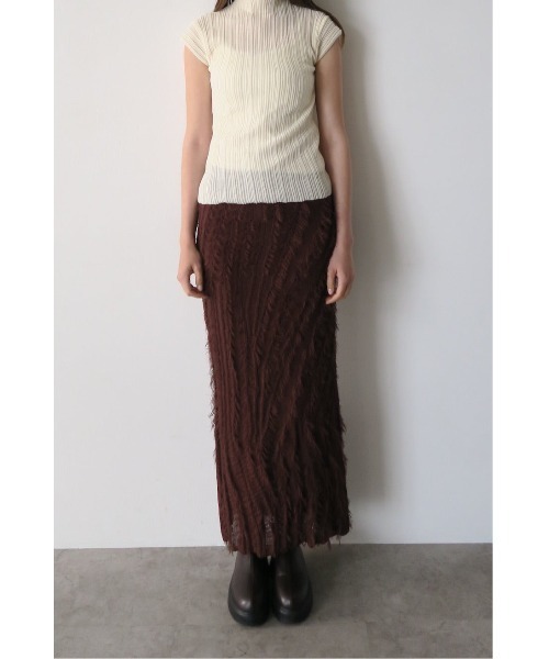 celon(セロン)の「fringe knit tight skirt(スカート・レディース・ブラウン/アイボリー・FREE)」の7枚目の写真