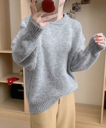 【厚手/ゆるっとリブヘムオーバーサイズ】長袖ドロップショルダールーズニットトップス レディース