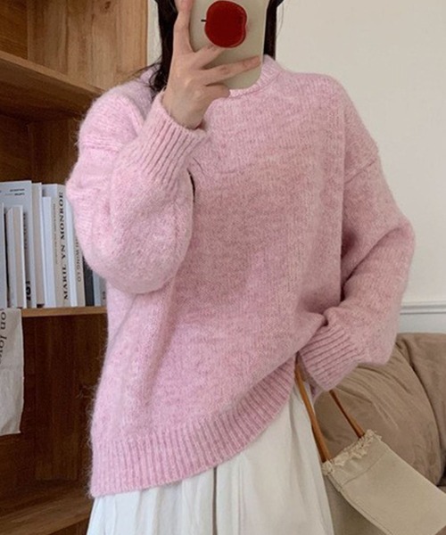 DAY CLOSET(デイ クローゼット)の「【厚手/ゆるっとリブヘムオーバーサイズ】長袖ドロップショルダールーズニットトップス レディース(ニット/セーター・レディース・ベージュ/パープル/ホワイト/ピンク/グレー/ブルー・FREE)」の6枚目の写真