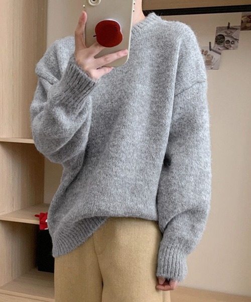 DAY CLOSET(デイ クローゼット)の「【厚手/ゆるっとリブヘムオーバーサイズ】長袖ドロップショルダールーズニットトップス レディース(ニット/セーター・レディース・ベージュ/パープル/ホワイト/ピンク/グレー/ブルー・FREE)」の17枚目の写真