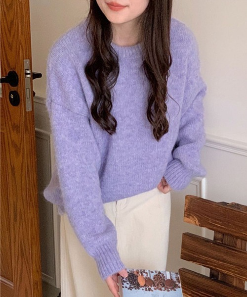 DAY CLOSET(デイ クローゼット)の「【厚手/ゆるっとリブヘムオーバーサイズ】長袖ドロップショルダールーズニットトップス レディース(ニット/セーター・レディース・ベージュ/パープル/ホワイト/ピンク/グレー/ブルー・FREE)」の9枚目の写真