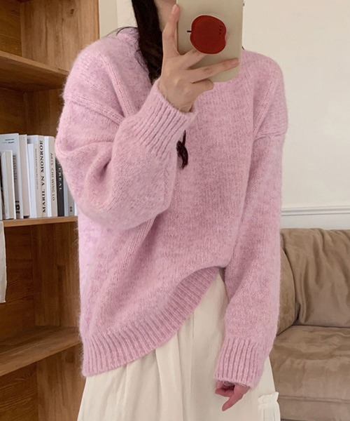 DAY CLOSET(デイ クローゼット)の「【厚手/ゆるっとリブヘムオーバーサイズ】長袖ドロップショルダールーズニットトップス レディース(ニット/セーター・レディース・ベージュ/パープル/ホワイト/ピンク/グレー/ブルー・FREE)」の10枚目の写真