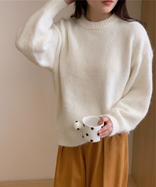 DAY CLOSET(デイ クローゼット)の「【厚手/ゆるっとリブヘムオーバーサイズ】長袖ドロップショルダールーズニットトップス レディース(ニット/セーター・レディース・ベージュ/パープル/ホワイト/ピンク/グレー/ブルー・FREE)」の16枚目の写真