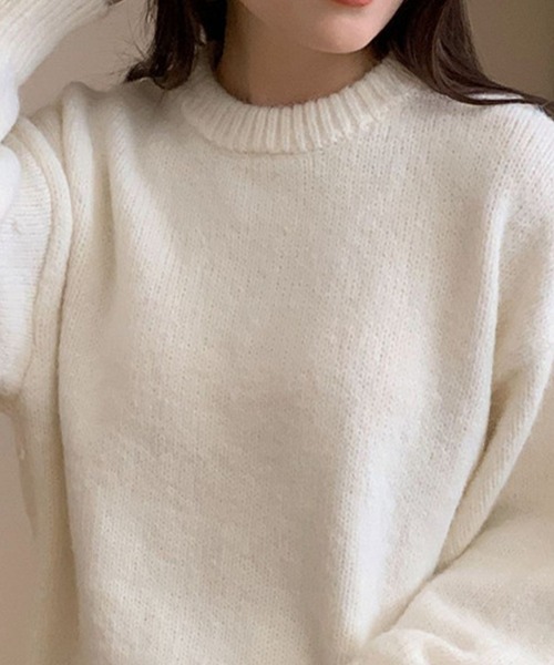 DAY CLOSET(デイ クローゼット)の「【厚手/ゆるっとリブヘムオーバーサイズ】長袖ドロップショルダールーズニットトップス レディース(ニット/セーター・レディース・ベージュ/パープル/ホワイト/ピンク/グレー/ブルー・FREE)」の13枚目の写真