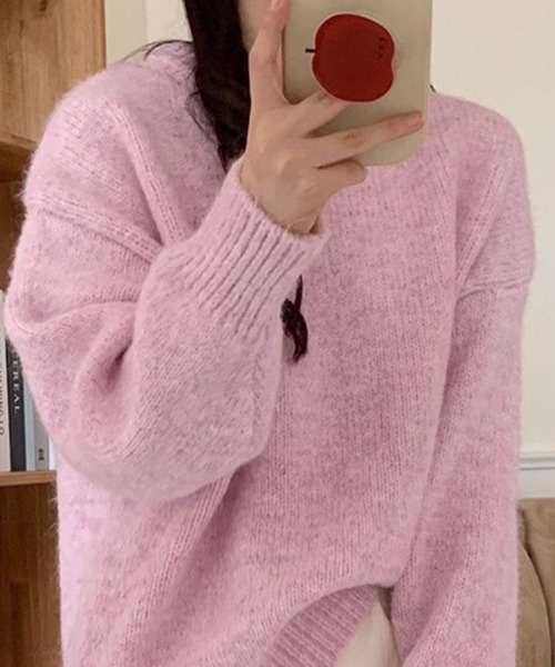 DAY CLOSET(デイ クローゼット)の「【厚手/ゆるっとリブヘムオーバーサイズ】長袖ドロップショルダールーズニットトップス レディース(ニット/セーター・レディース・ベージュ/パープル/ホワイト/ピンク/グレー/ブルー・FREE)」の14枚目の写真