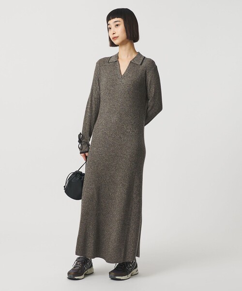 セール】ウールポリエステルブレンド メランジ リブニットワンピース