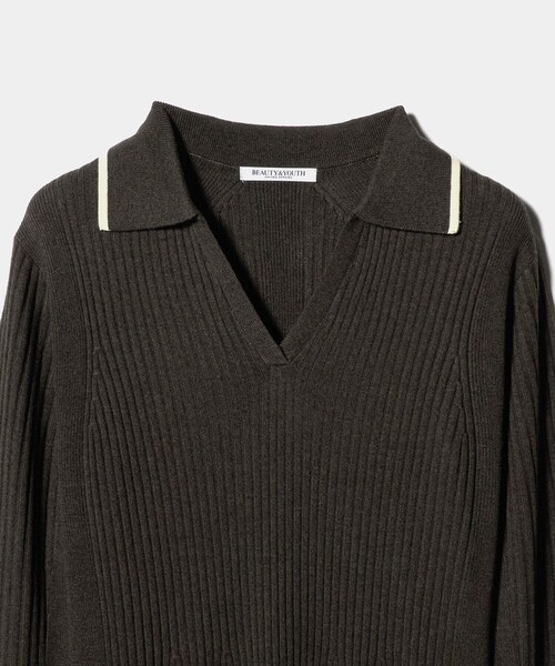 ウールポリエステルブレンド メランジ リブニットワンピース