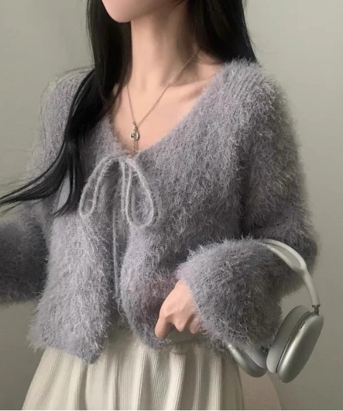 ampm（エーエムピーエム）の「シャギーヤーン リボンショートカーディガン（カーディガン/ボレロ・レディース・ピンク/ホワイト/グレー・FREE）」の19枚目の写真