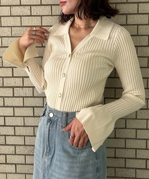 ニット リブニット トップス カットソー 長袖 ポロニット 秋 冬