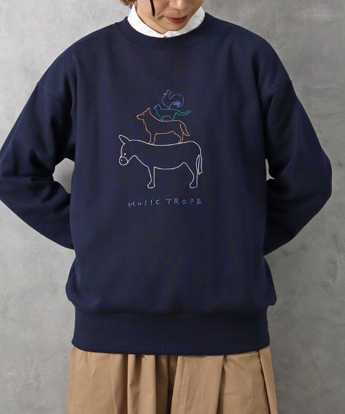 peate 刺繍　スウェット　ブルー セール】 【SHIPS any別注】PENNEYS:〈洗濯機可能〉THE FOX 刺繍