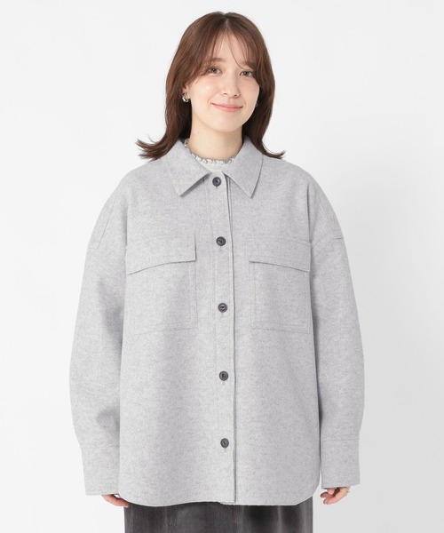 studio CLIP（スタディオクリップ）の「ウールライクニットシャツジャケット（その他アウター・レディース・ライトグレー/アイボリー・FREE）」の3枚目の写真