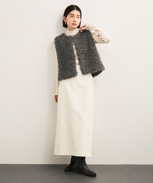 le cercle par rope フード付きキルティングファーベスト 美品 LE CERCLE par ropé(ル セルクル パー ロペ) / 刺繍キルトフードベスト