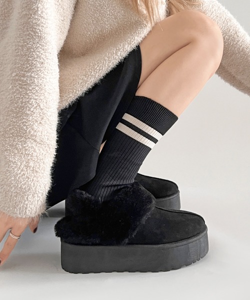 Shoes in Closet（シューズインクローゼット）の「軽量厚底 2WAY ファーベルト付 ボア ムートン サボ スリッポン 6495（スリッポン・レディース・ダークブラウン/ブラック/ライトベージュ/ブラウン系その他・S/M/L/LL）」の5枚目の写真