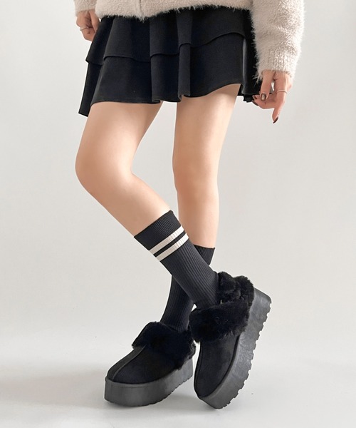 Shoes in Closet（シューズインクローゼット）の「軽量厚底 2WAY ファーベルト付 ボア ムートン サボ スリッポン 6495（スリッポン・レディース・ダークブラウン/ブラック/ライトベージュ/ブラウン系その他・S/M/L/LL）」の7枚目の写真