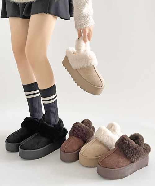 Shoes in Closet（シューズインクローゼット）の「軽量厚底 2WAY ファーベルト付 ボア ムートン サボ スリッポン 6495（スリッポン・レディース・ダークブラウン/ブラック/ライトベージュ/ブラウン系その他・S/M/L/LL）」の17枚目の写真